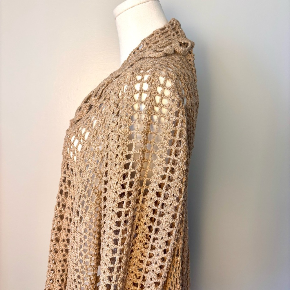 Roamans Crochet Lace Starburst Cardigan 3/4 Bell Sleeve Sz 12 - Picture 5 of 12